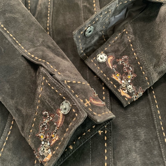 Coldwater Creek Brown Suede Jacket Beaded Embroidered Western Size Large vintage - Picture 12 of 17